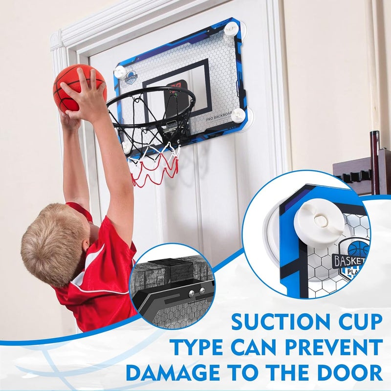 RUNBOW Store Indoor Mini Basketball Hoops Backboard with Powerful Suction Cups,Wall Mounted Door Basketball Hoops,Toys with Balls Gifts for Kids Boys Teens (43x30CM, Blue with Scorer) (Blue Scorer) - Image 3